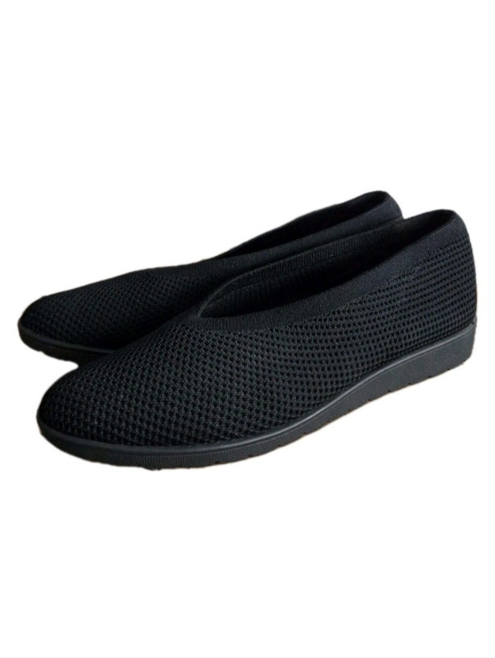 Eileen Fisher Black Heaven Stretch Knit Ballet Wedge Flat Shoes Women's Size 10